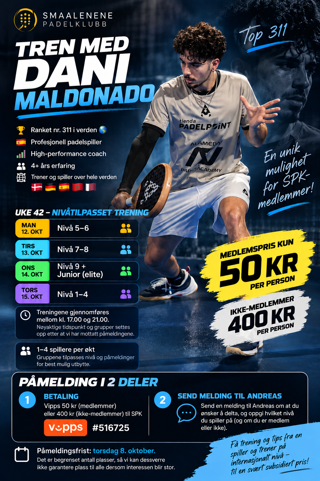 Image for TREN MED DANI MALDONADO – KUN 50 KR FOR SPK-MEDLEMMER!