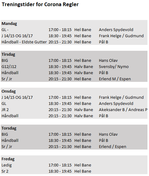Oppdaterte treningstider kunstgresset
