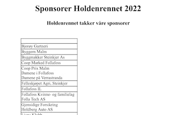 Takk til sponsorer Holdenrennet.