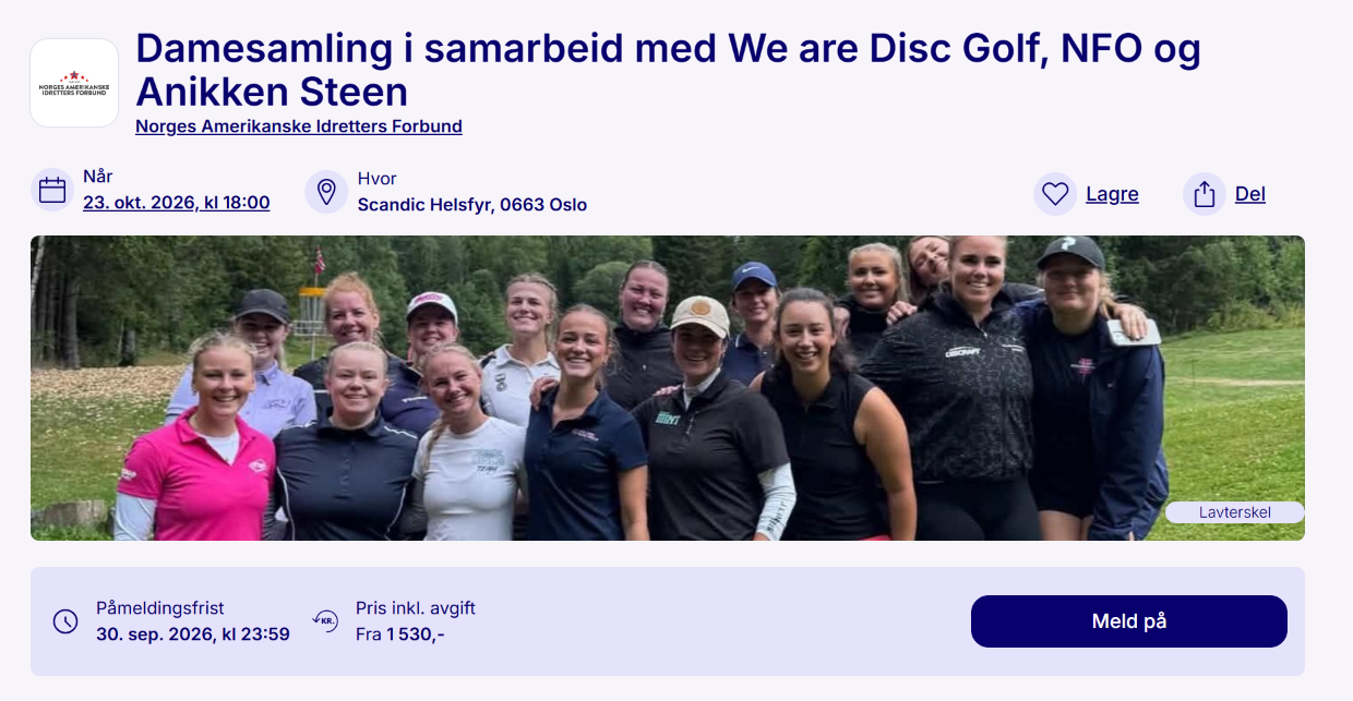 Bærum frisbeeklubb ønsker å dekke påmeldingsavgiften til damesamlingen!