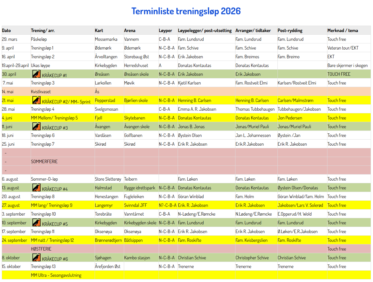 Image for Oppdatert terminliste treningsløp 2026