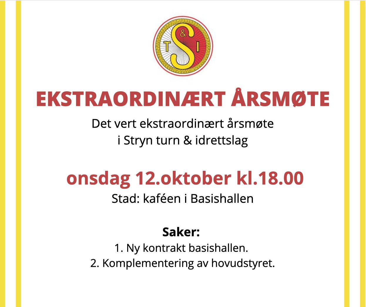Nytt ekstra ordinært årsmøte i Stryn Turn og idrettslag