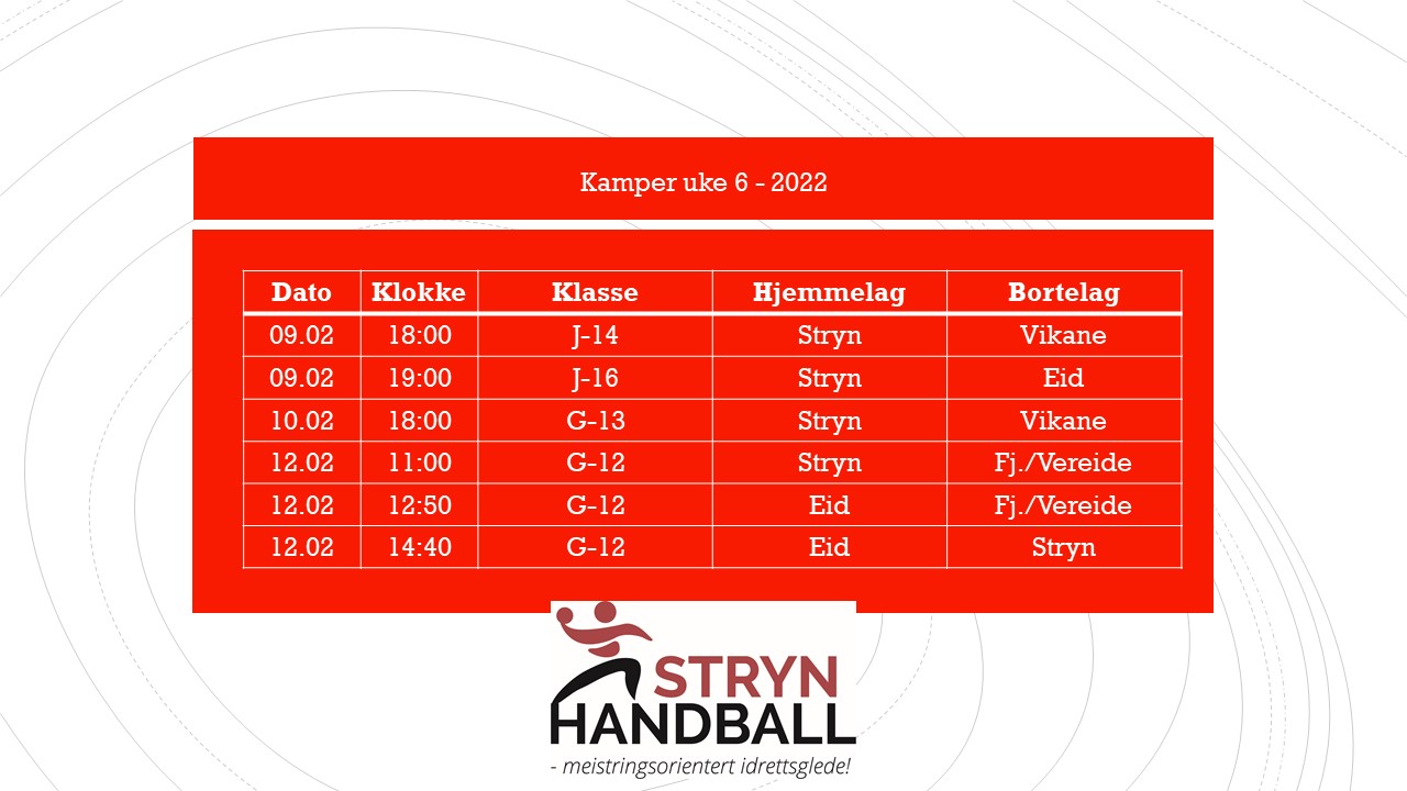 Kamper i Strynehallen uke 6 2022