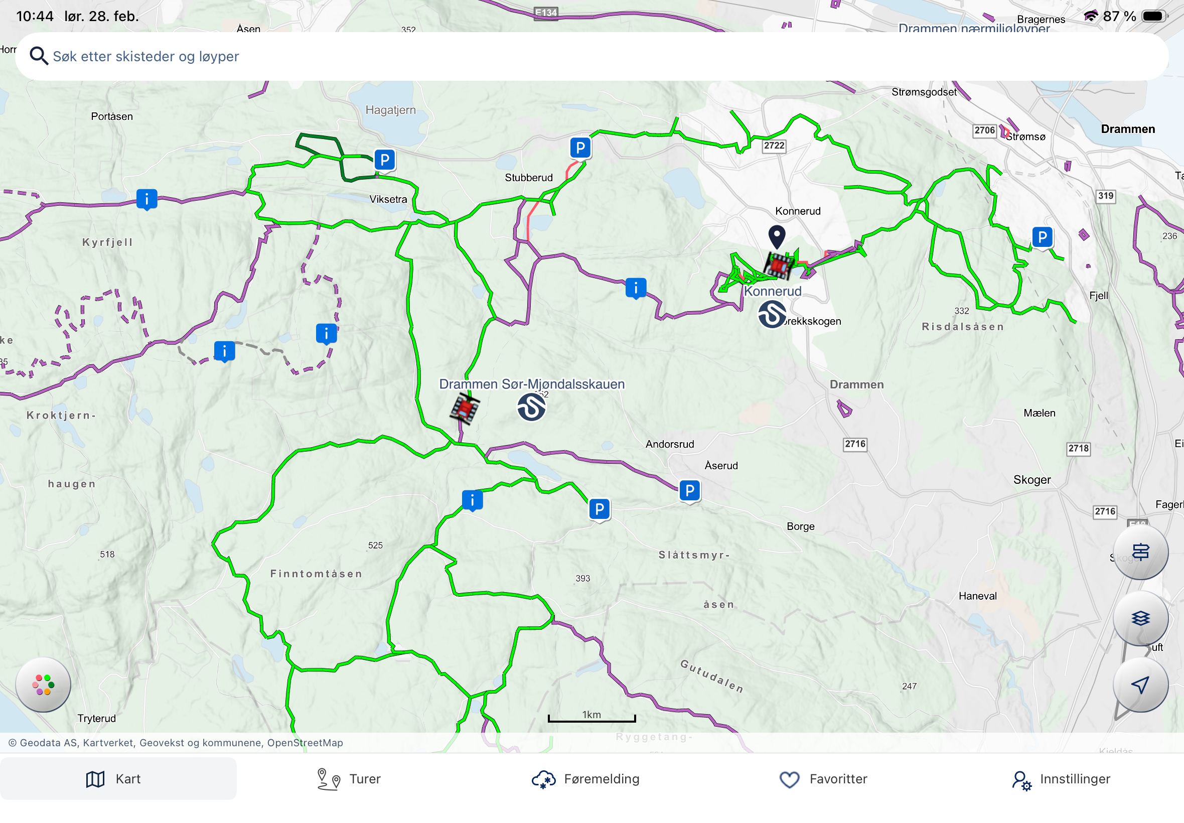 Løypestatus på Konnerud, lørdag 28. kl 11.