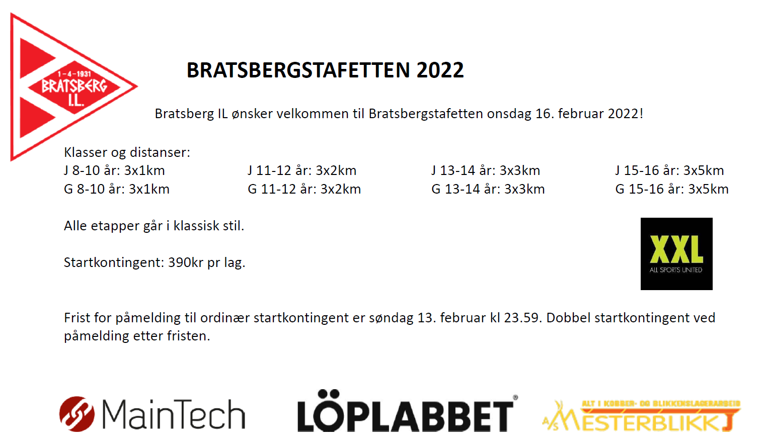 Bratsbergstafetten 2023- NY DATO: onsdag 15. mars