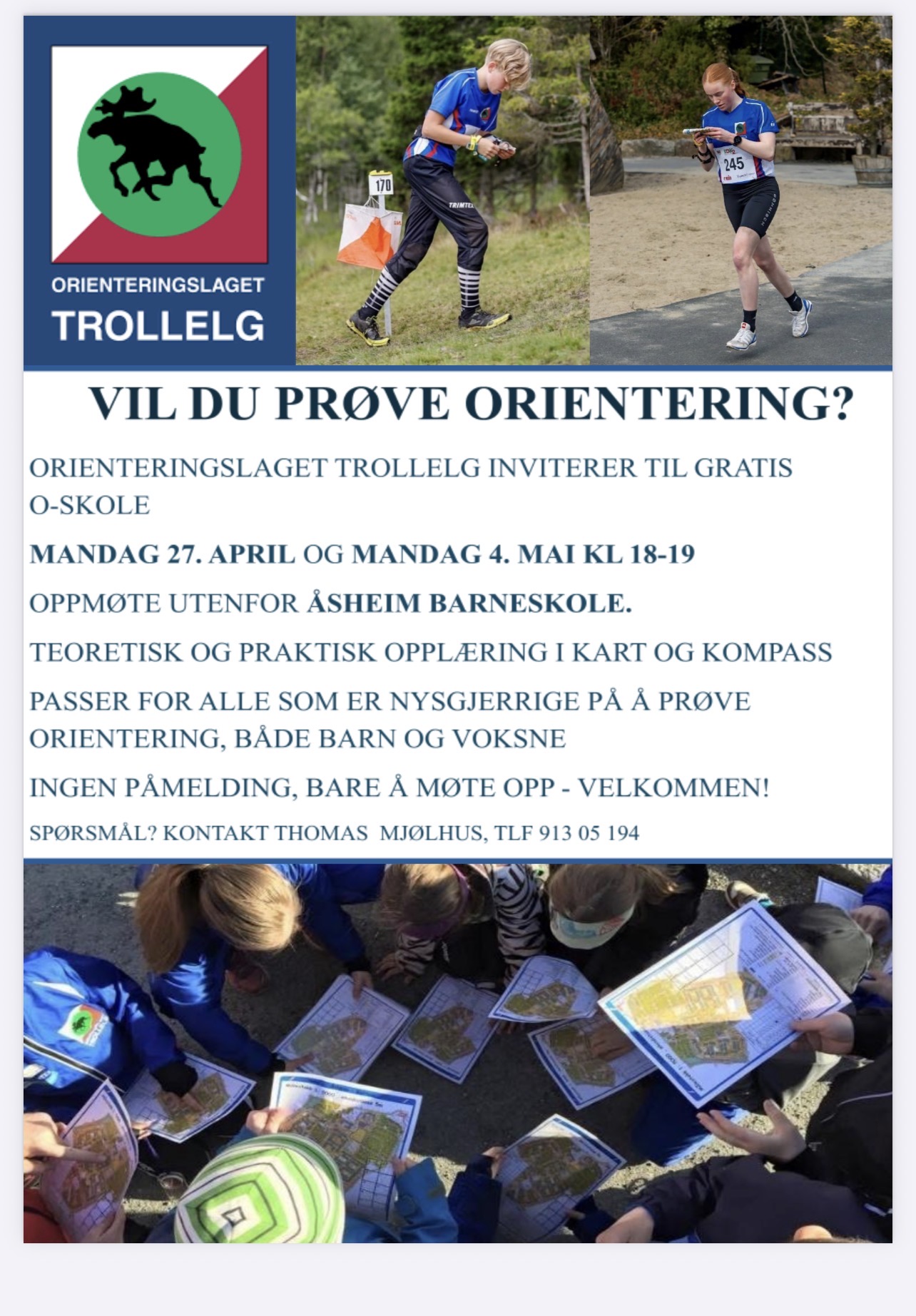 Minner om o-skole 4. mai på Åsheim og 5. mai i Buvika 