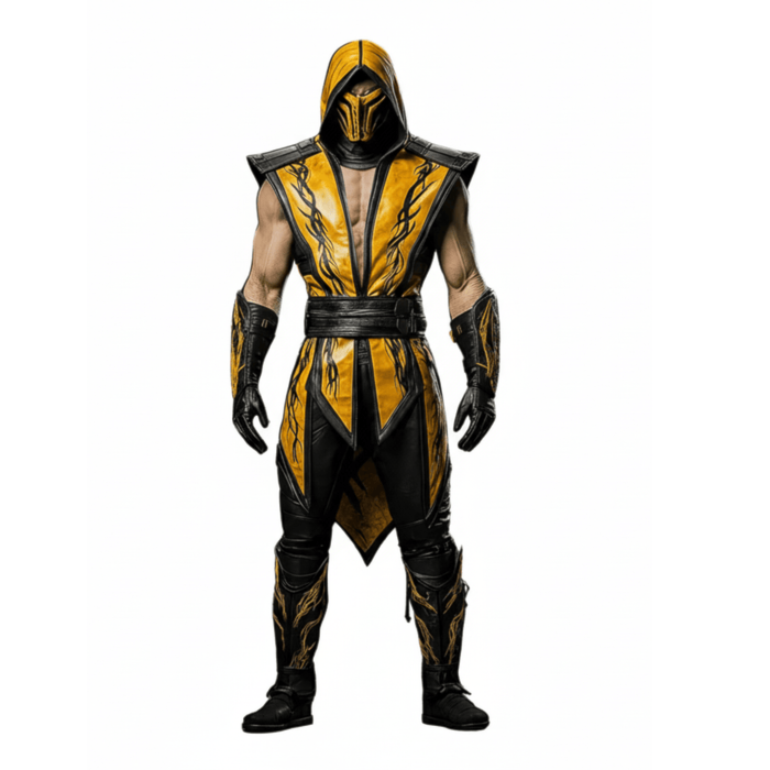 Scorpion Mortal Kombat Costume - Ninja Fighter Suit Cosplay - Creed Leather