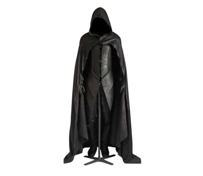 The Silent Shadow - Genuine Black Leather Gothic Hooded Cloak - Leather Cloak With Vest For Cosplay - Halloween Cloak Leather Gift For Men