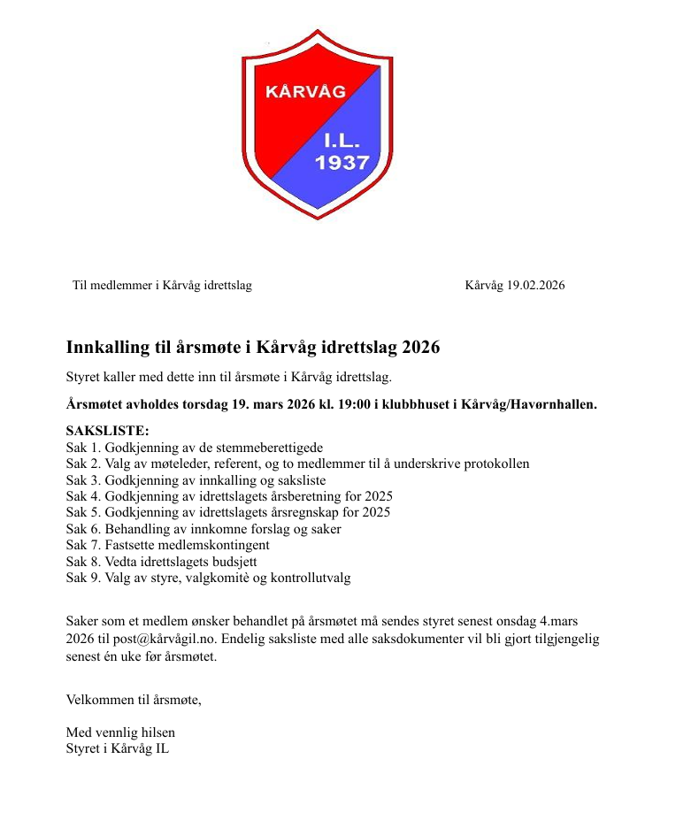 Innkalling ekstraordinært årsmøte 