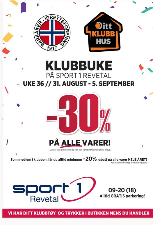 Image for Klubbuke på Sport1 Revetal i uke 36!
