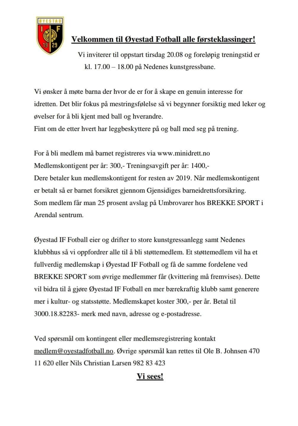 Velkommen til oppstart for 1. klassinger 20.08.19