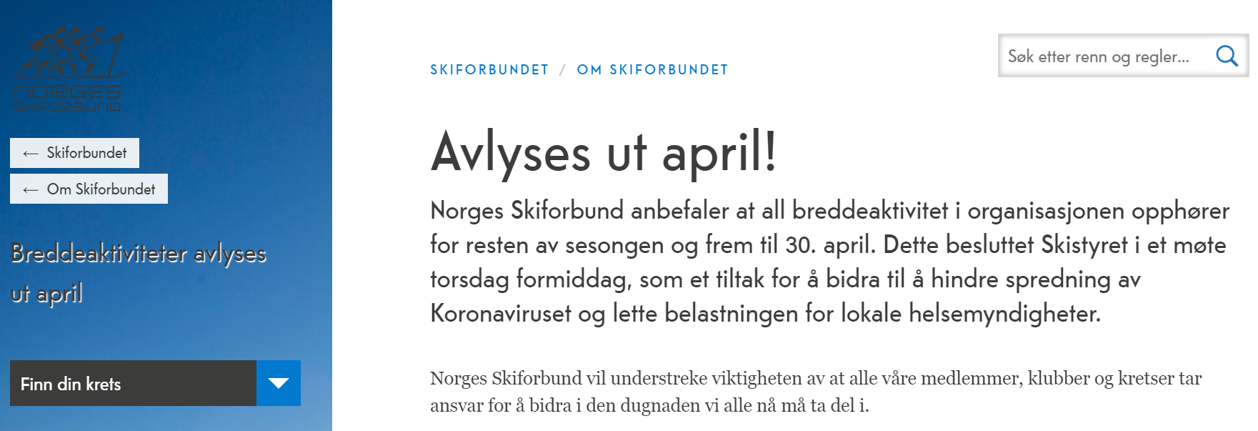 Felles aktivitet avlyst ut april