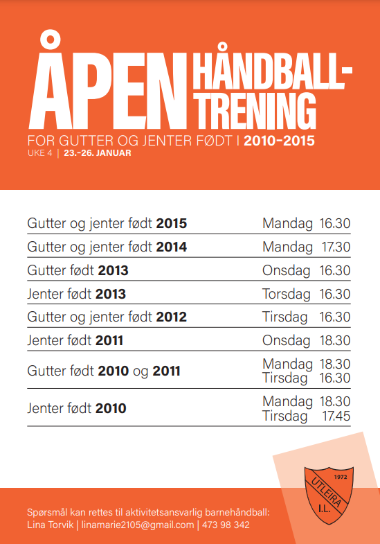 Åpen håndballtrening i uke 4