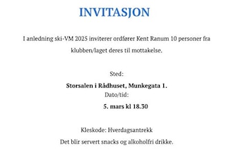 Ordfører Kent Ranum inviterer deg til rådhuset under Ski-VM. Vil du delta?
