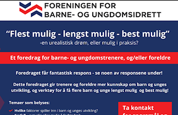 Foredrag om barne- og ungdomsidrett - hvordan beholde flest mulig, lengst mulig?