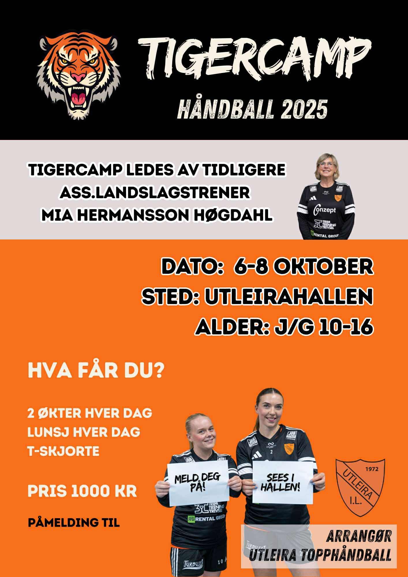 Tigercamp håndball i høstferien, med Mia og spillere fra Utleira Topphåndball