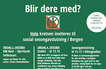 Sesongavslutning o-kretsen 3.- og 4. oktober