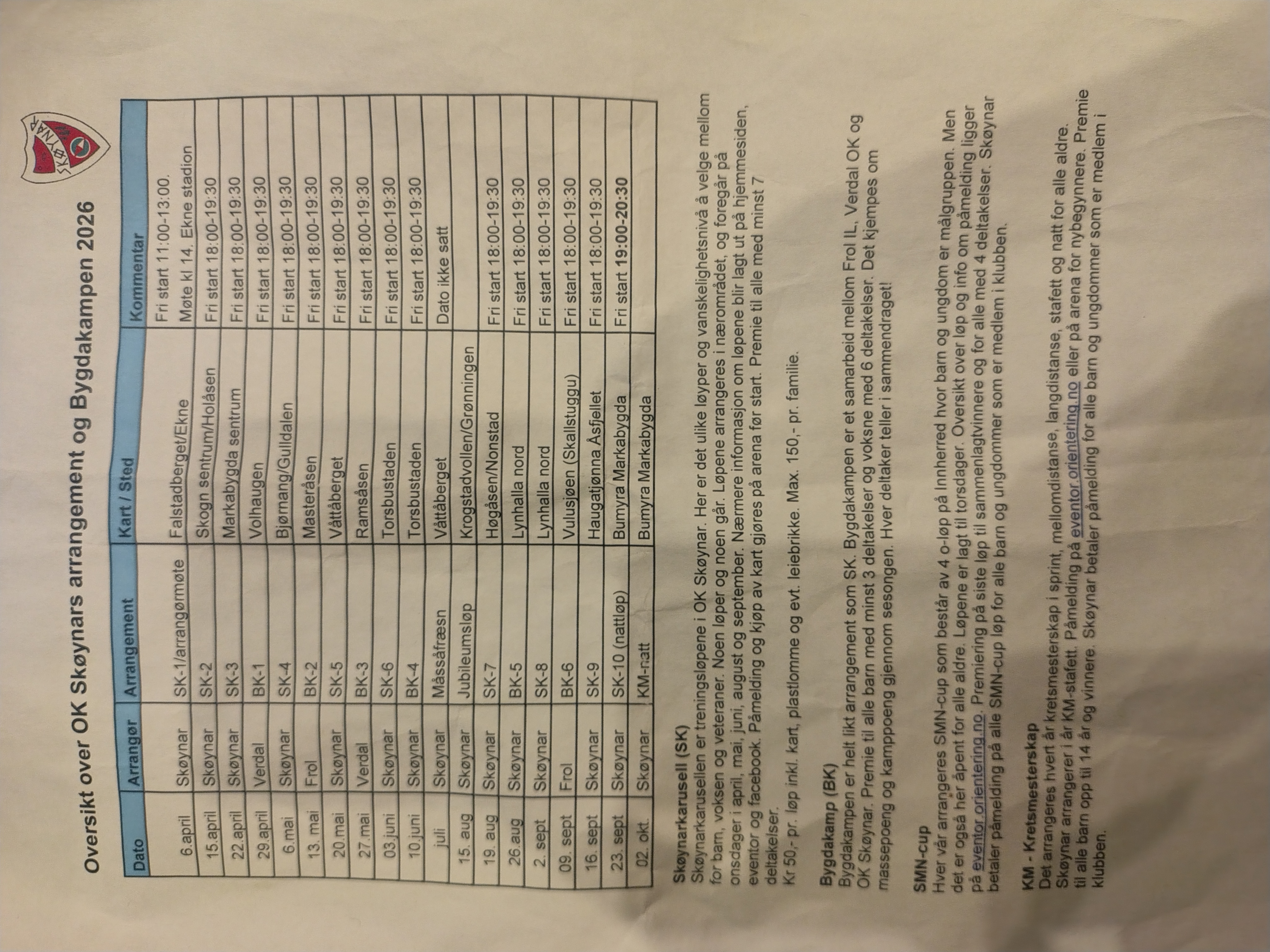 Image for Oversikt over Ok skøynar arrangement og Bygdakamp