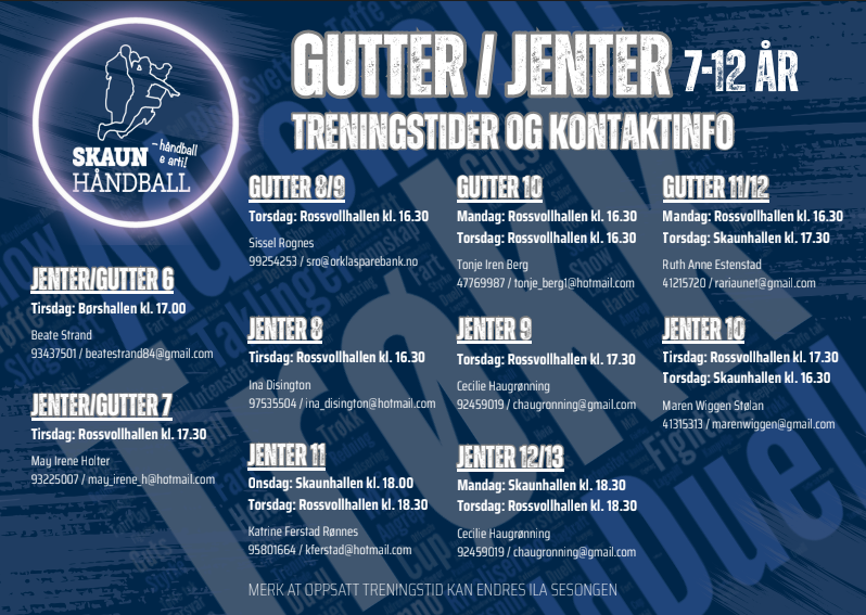 Image for Treningstider og kontaktinformasjon alle lag