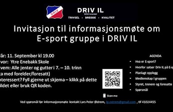 Informasjonsmøte om E-Sport gruppe i Driv IL, 11.09.18