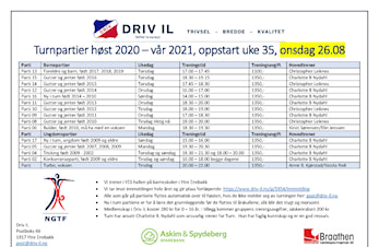 Oppstart turn, første trening er onsdag 26.08