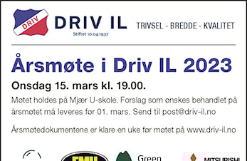 Årsmøte Driv IL onsdag 15.03.2023