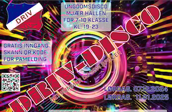 Disco lørdag 7.desember for 7-10 trinn i Enebakk kommune!