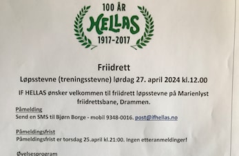 Løpsstevne (treningsstevne) lørdag 27.april 2024 kl.12:00