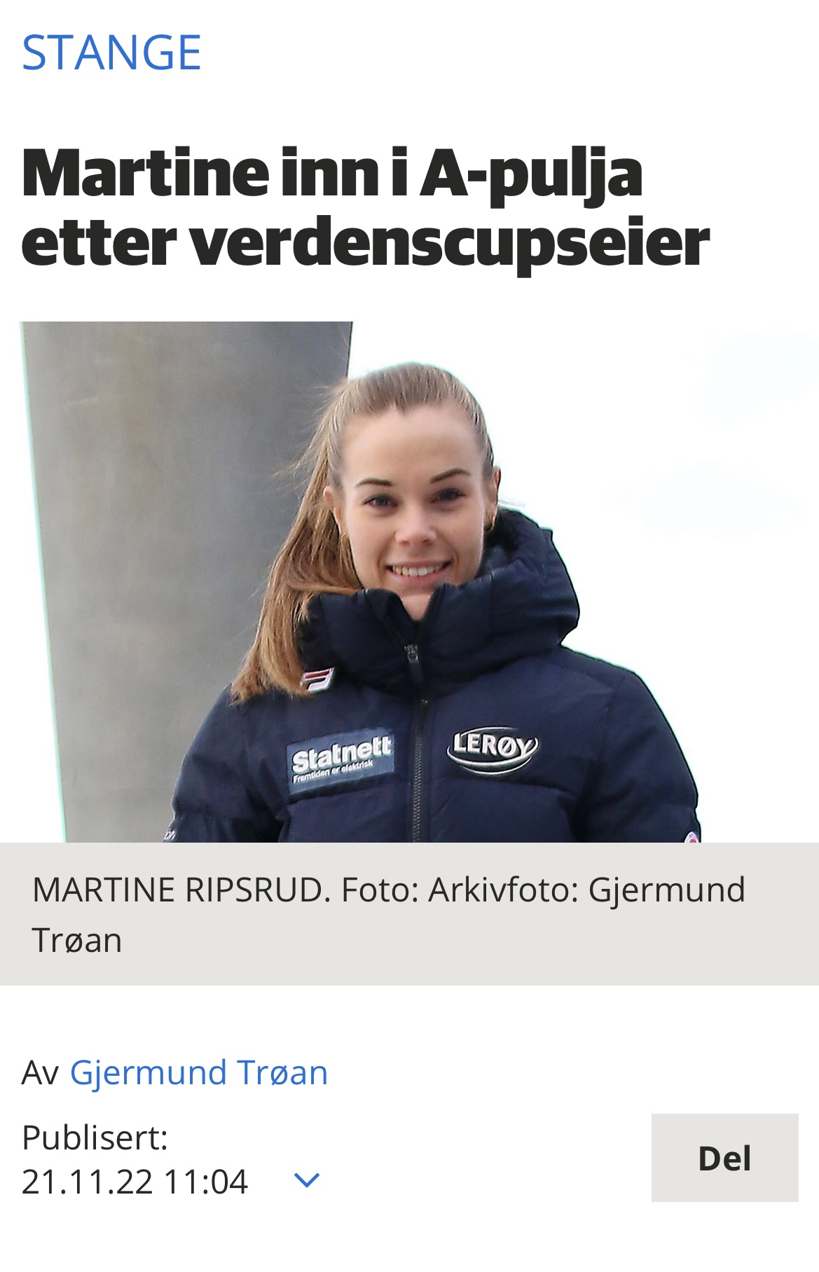 Stange Sportsklubb er stolte av Martine!!