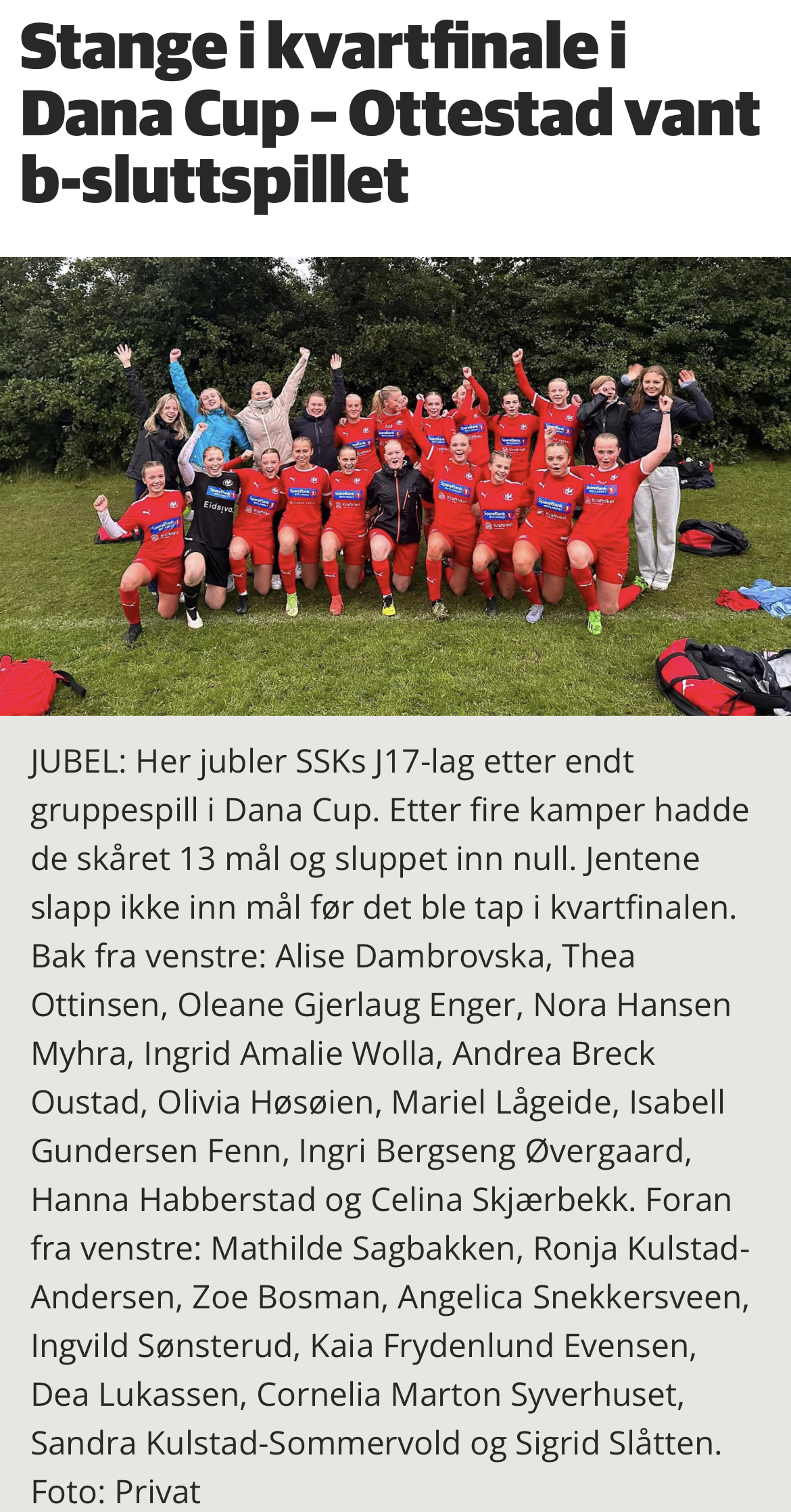 SSK J17 til kvartfinale i Dana Cup