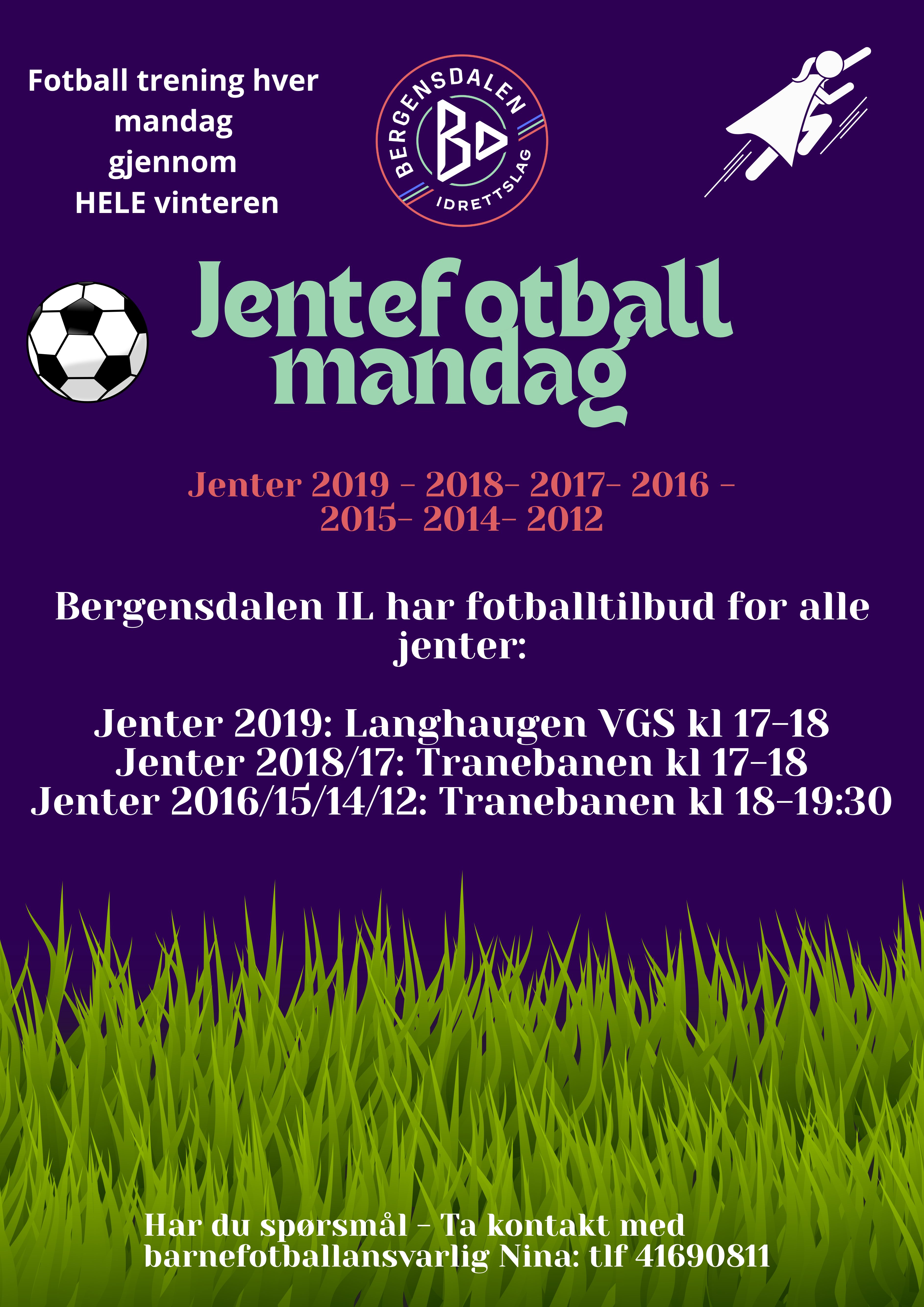 Bergensdalen IL inviterer ALLE jenter til fotballbanen – Jentefotball-mandag!