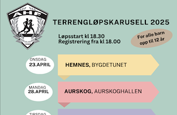 Husk løp i dag, tirsdag 6. mai. Møt på stadion fra 1800.