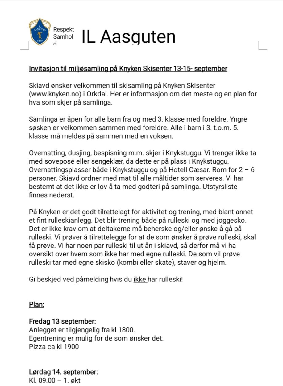 Miljøsamling Knyken skisenter 13.-15. september