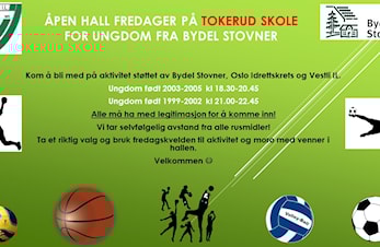 Åpen hall fredager på Tokerud skole starter opp Fredag 11.januar 2019!