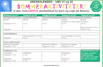 Sommeraktivitetenes ukeskalender for uke 27 og 28