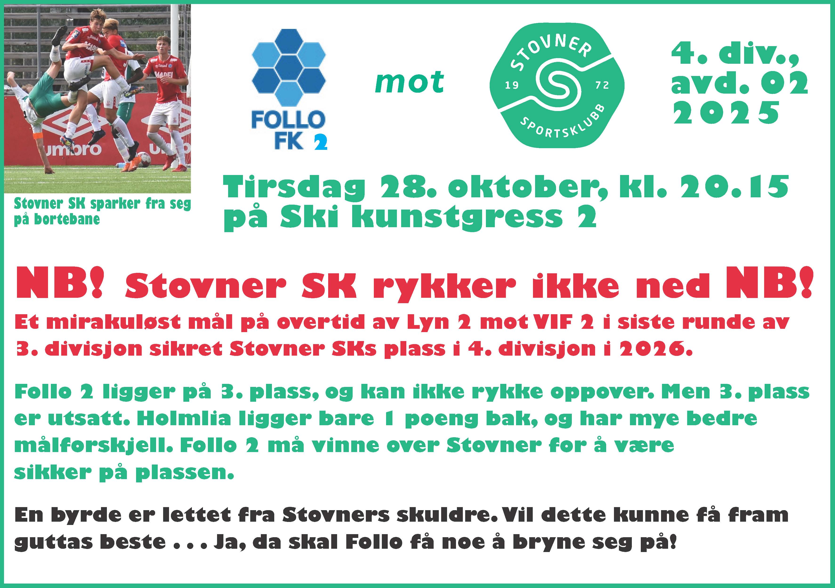 Siste seriekamp står for døra for A-laget