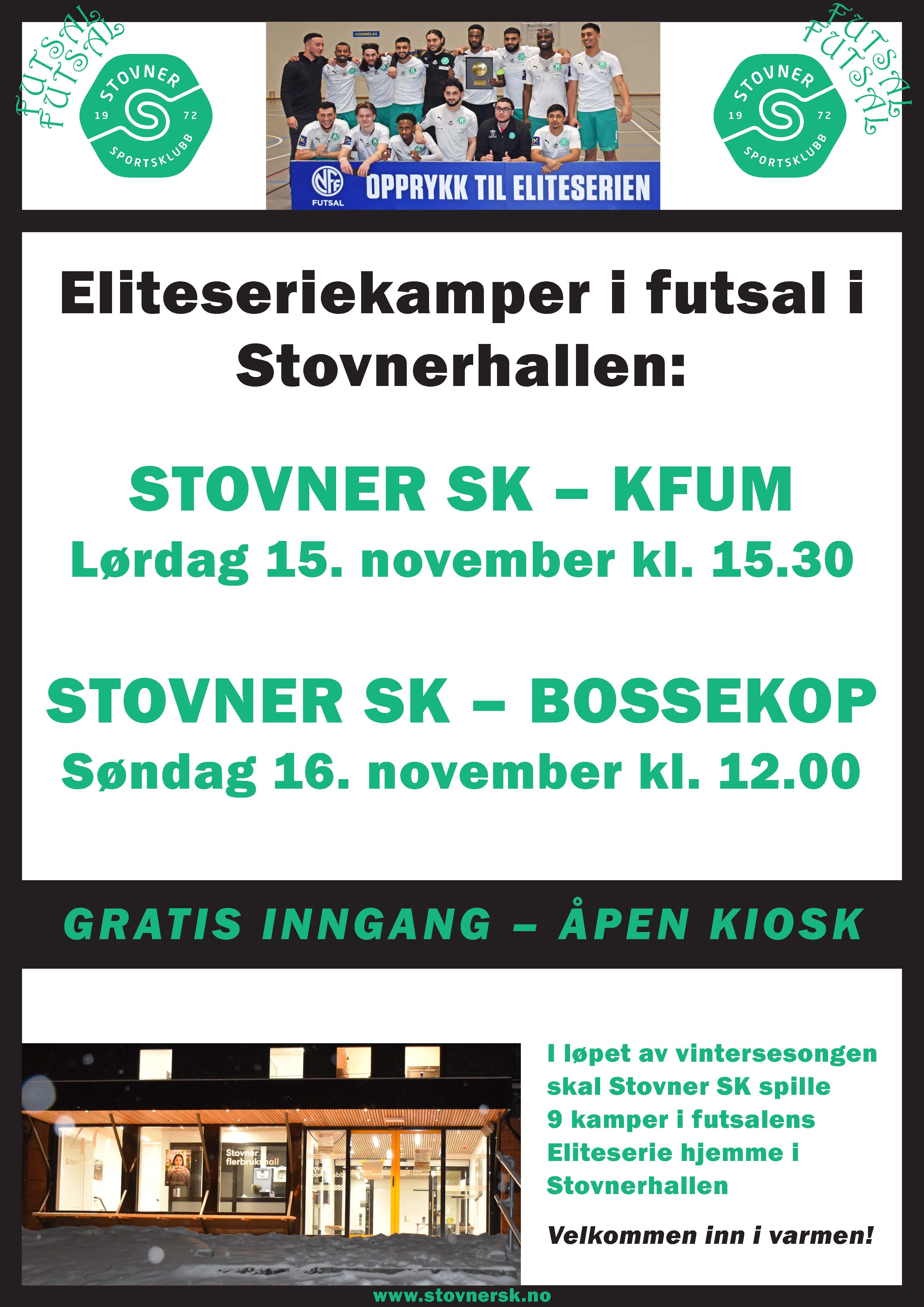 KFUM og Bossekop utfordrer Stovner SK i Stovnerhallen