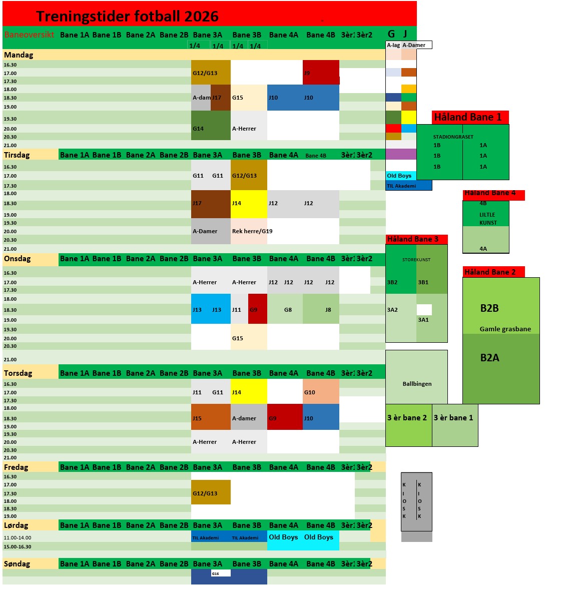 Treningstider fotball