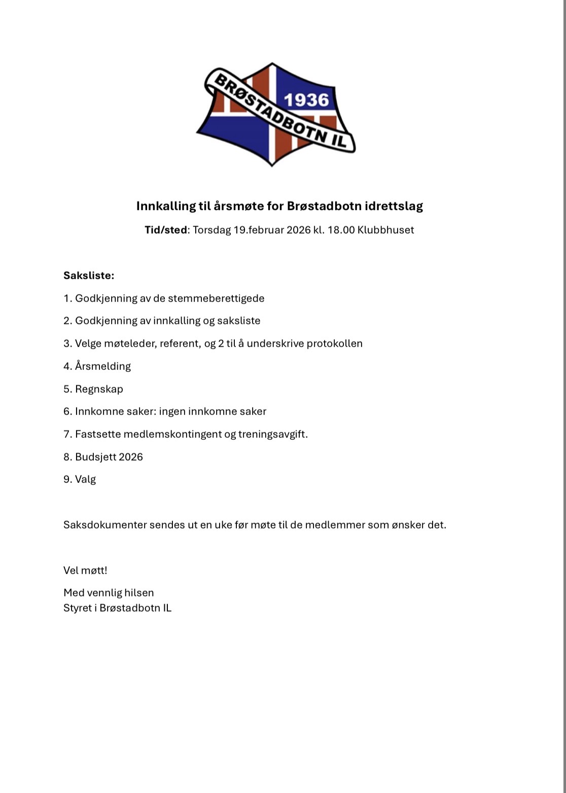 Image for Årsmøte 19.februar kl. 18:00