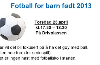 Fotball for barn født 2013 starter torsdag 25.april 2019