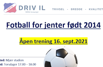 Oppstart fotball for jenter født 2014 på Mjær Stadion 16 sept. 2021