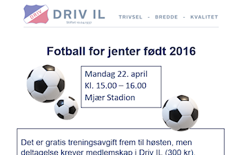Fotball for jenter født 2016, oppstart 22.04.24