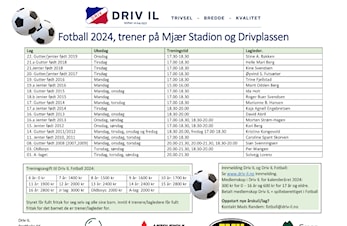 Oversikt lag og treningstider Fotball 2024