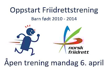 Oppstart Friidretts-trening 6. april for barn født 2010 - 2014