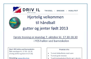 Oppstart håndball for gutter og jenter født 2013