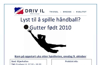 Oppstart håndball for gutter født 2010, onsdag 9. oktober
