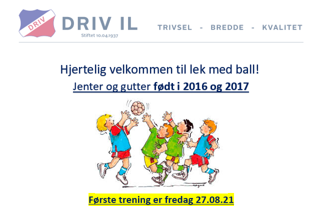 Oppstart lek med ball 2016/2016, fredag 27.08.21