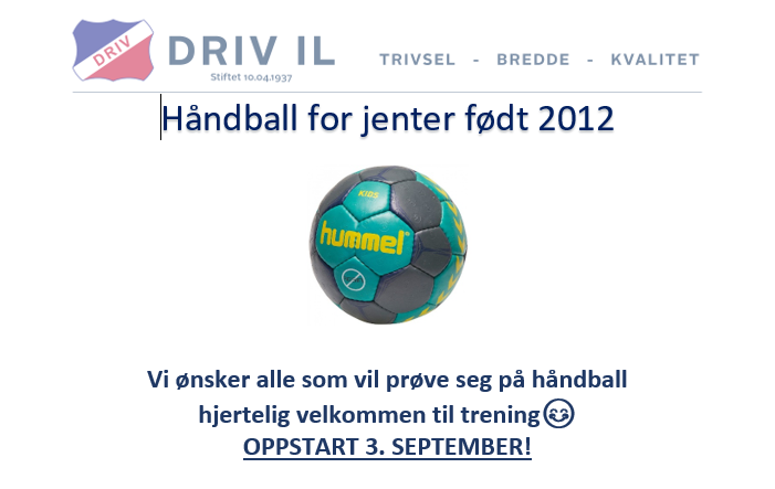 Oppstart håndball jenter født 2012 3.sept 2021