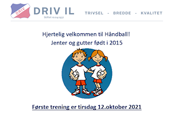 Oppstart Håndball for gutter og jenter født 2015, 12. oktober 2021