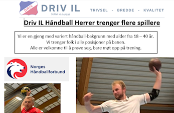 Driv IL Håndball Herrer trenger flere spillere
